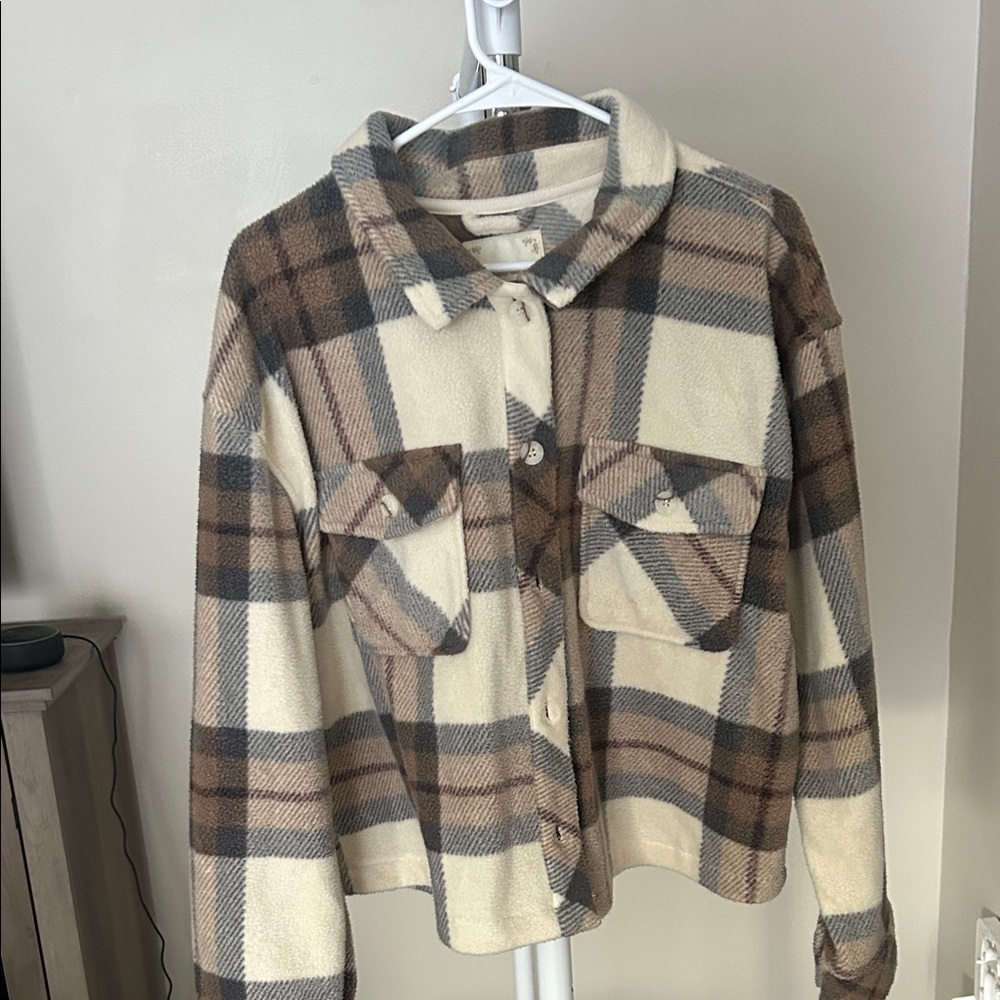 Altar'd State Cream and Brown Plaid Jacket